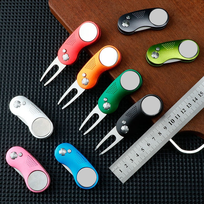 Premium Aluminum Folding Golf Divot Tool With Ball Marker