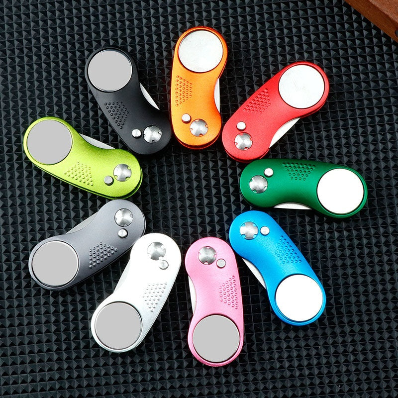 Premium Aluminum Folding Golf Divot Tool With Ball Marker